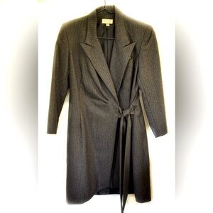 Vintage Grey Wool Pinstriped Coat Dress, Bergdorf Goodman, 8